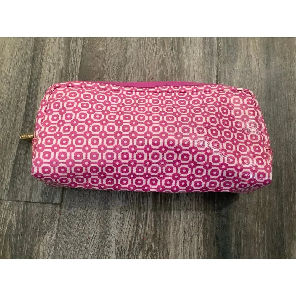 Tory Burch Pink Geometric Logo Cosmetic Case Makeup Bag Travel Pouch D23-4